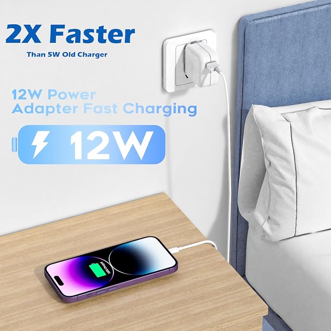 iPad ChargerFast Charge iPhone10FT i-Pad Charging Cord 12W i Pad Charger Fast Charging Block Foldable Portable Travel Plug with Extra Long Lightning Cable Cord Compatible with iPad/iPhone/Airpod