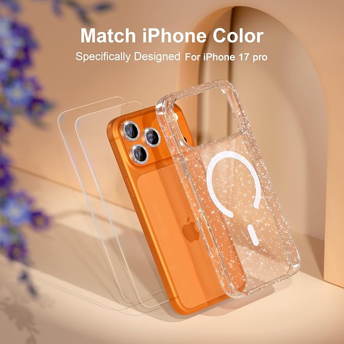 Choiche for iPhone 15 Pro Max Case Compatible with MagSafe Glitter Black | Women Girly Cute Glitter Sparkly Magnetic Phone Case with Diamond Camera Lens Protectors Military-Grade Drop Protection 6.7