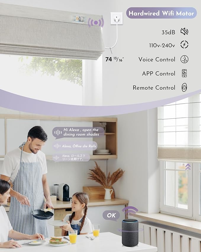 Graywind Smart Roman Shades 20% Blackout Compatible with Alexa Google WiFi Hardwired Automatic Blind Remote View Visible Roman Window Shades for Windows Doors, Custom Size (Semi-Sheer Ecru)