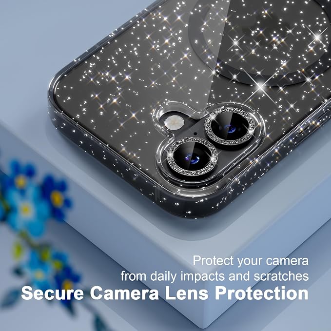 Choiche for iPhone 15 Pro Max Case Compatible with MagSafe Glitter Black | Women Girly Cute Glitter Sparkly Magnetic Phone Case with Diamond Camera Lens Protectors Military-Grade Drop Protection 6.7