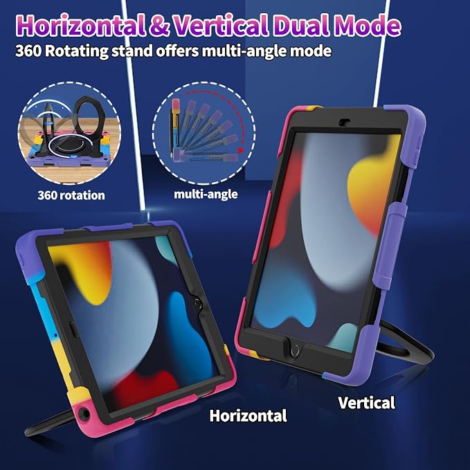 for iPad 9th 8th 7th Generation Case(iPad 10.2 inch) for Kids | 15ft Drop Protection Rugged with 360 Kickstand Handle Shoulder Strap，HD Screen Protector，Shockproof (2021/2020/2019 Release)