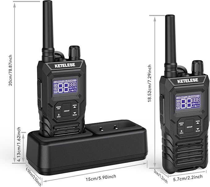 Ketelese T4 Walkie Talkies Long Range, IP67 Waterproof Dustproof Two Way Radio, Walkie Talkie Earpiece with Mic for Adult, USB, NOAA, VOX, Group Call, PTT(Black/ 2Pack)