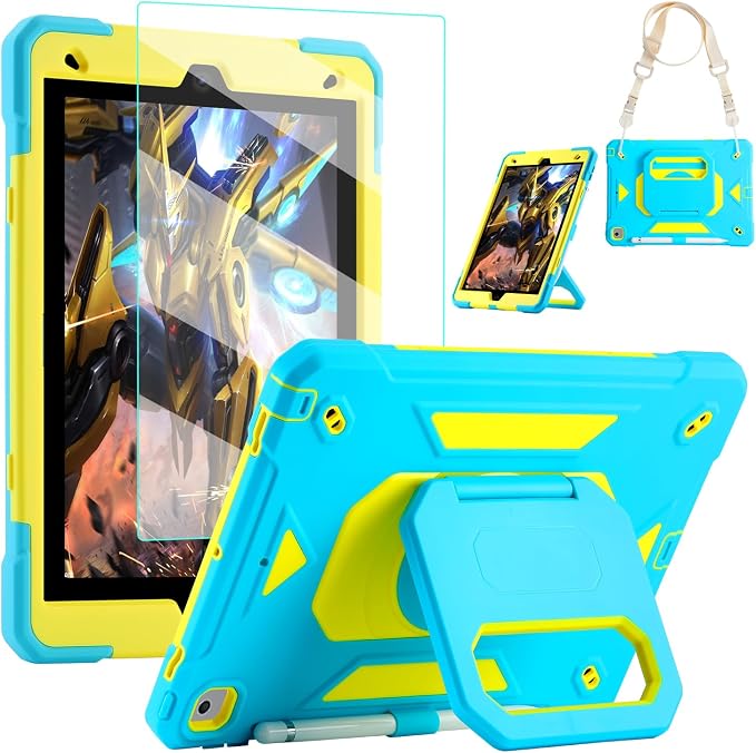 for iPad 9th/8th/7th Generation Case iPad 10.2 Case 2021/2020/2019 Rugged Heavy Duty Shockproof Protective Kids Case with Screen Protector/360° Rotating Folding Stand/Pencil Holder/Shoulder Strap