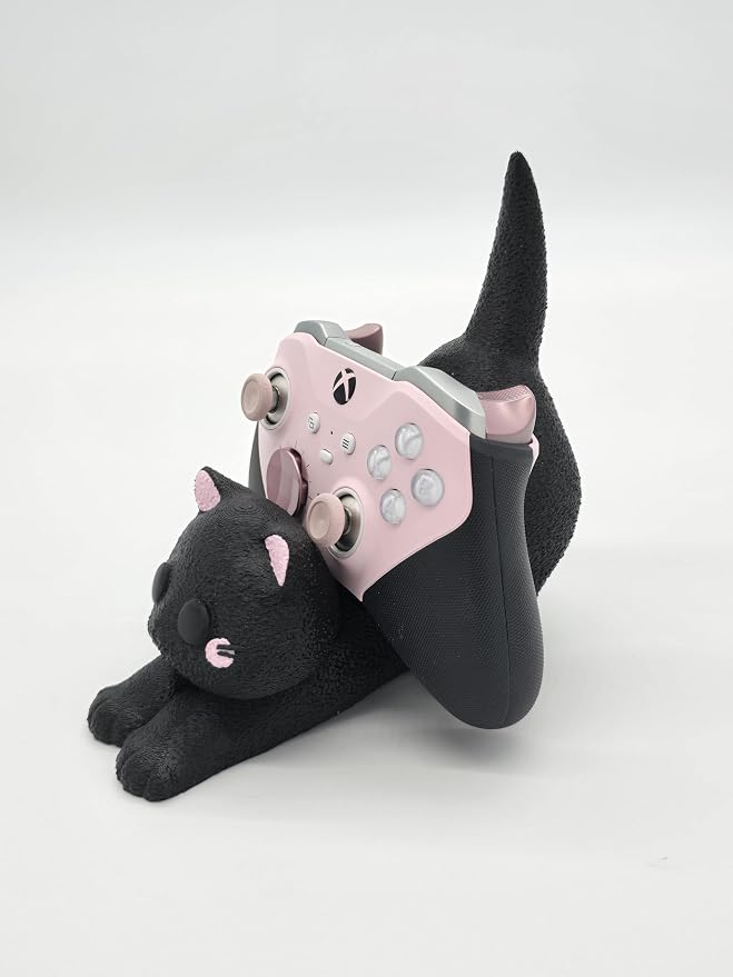 Cat Gaming Controller Holder Stand for PS4 PS5 Xbox Switch Pro iPhone Android | Gaming Stuff &amp Gaming Room Decor | Controller Stand Perfect for Gamer Gifts (Black)