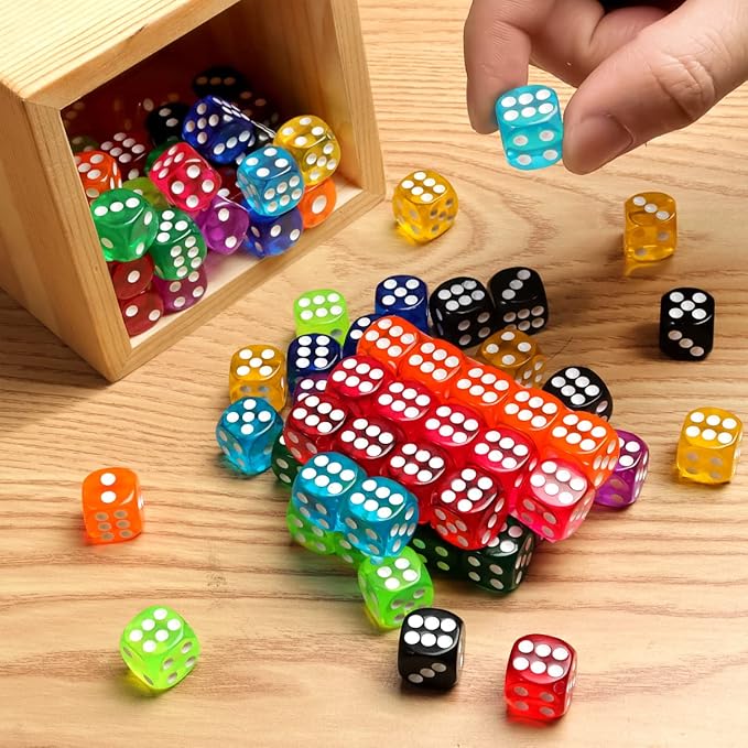 50 Pieces Dice Set, 14mm Bulk 6 Sided Colored Dices for Board Games, Math Learning,Classroom