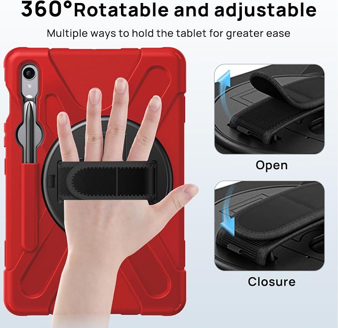 Gerutek Case for Samsung Galaxy Tab S10 FE+/ S10 FE Plus 2025 13.1 Inch Full-Body Drop Protective Case with Screen Protector Pen Holder 360° Rotate Hand Strap &amp StandShoulder Strap Black