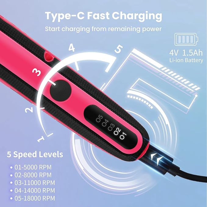 HARDELL Mini Cordless Rotary Tool, 5-Speed Rotary Tool Kit with 69 Accessories, 4V Power Rotary Tool for Cutting, Engraving, Sanding, Drilling, Polishing, Small Wood Carving tool or DIY Crafts（Pink)