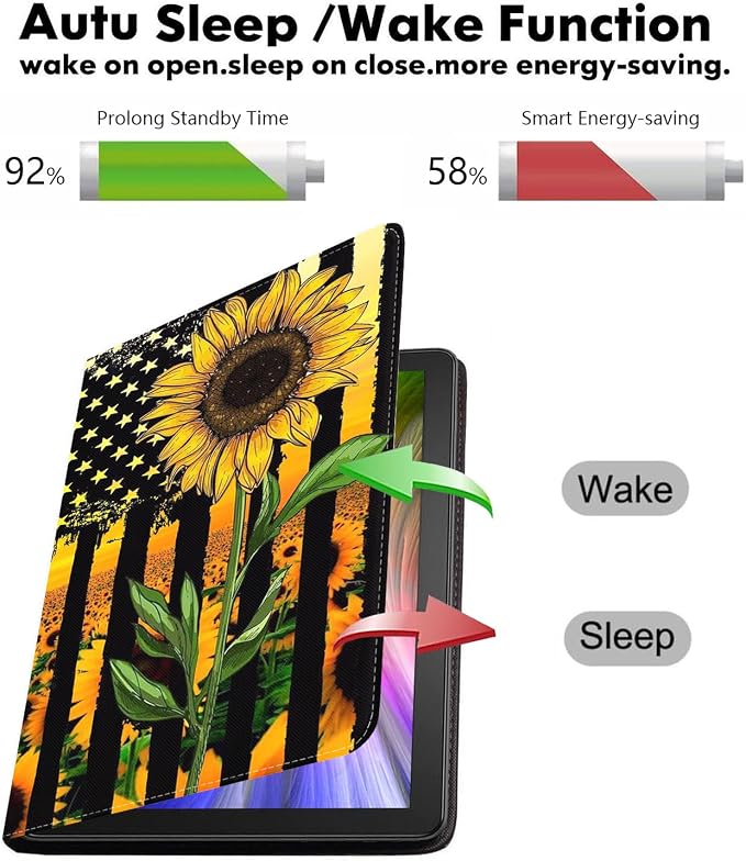 WEUIUJKILO Case for iPad (A16) 11th Generation 11 Inch 2025 iPad 10th Generation 10.9 Inch 2022 Slim PU Leather Folding Stand Smart Cover with Auto Sleep/Wake American Flag and Sunflower