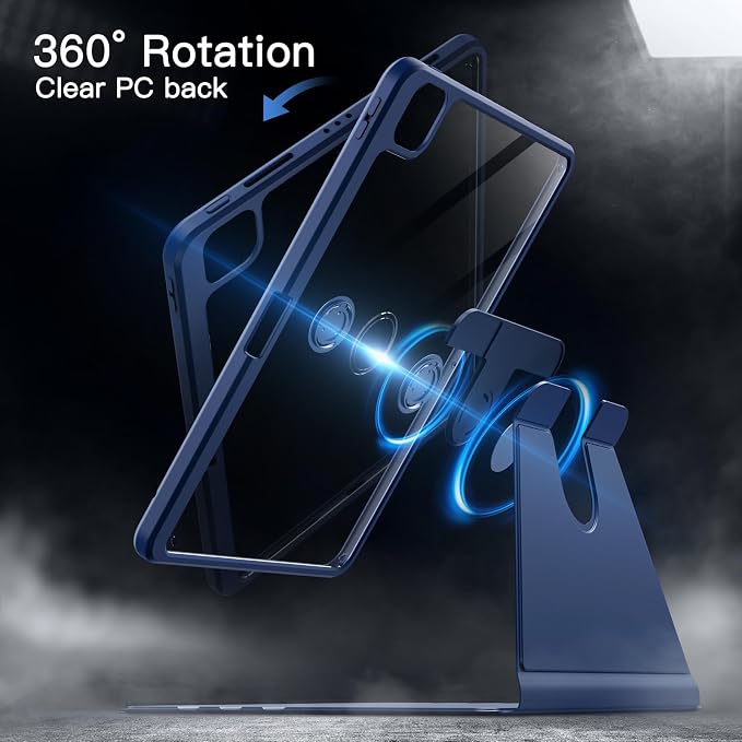 JETech Rotating Case Cover for iPad Pro 11 4/3 Black | For 2022/2021 Model 360° Rotation Stand Clear Back Design Auto Wake/Sleep Pencil Holder Full Protection