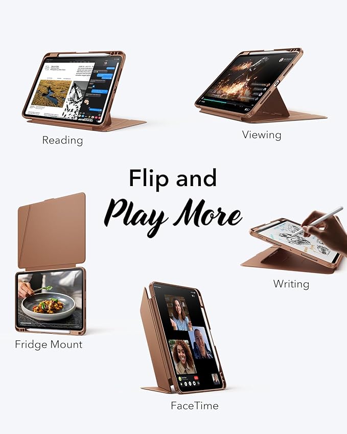 ESR for iPad Pro 11 Inch Case (M5/M4) 2025/2024, Vertical Stand Cover, Multi Stand Angles, Ultra-Stable Case with Pencil Holder, Flip Series, Brown