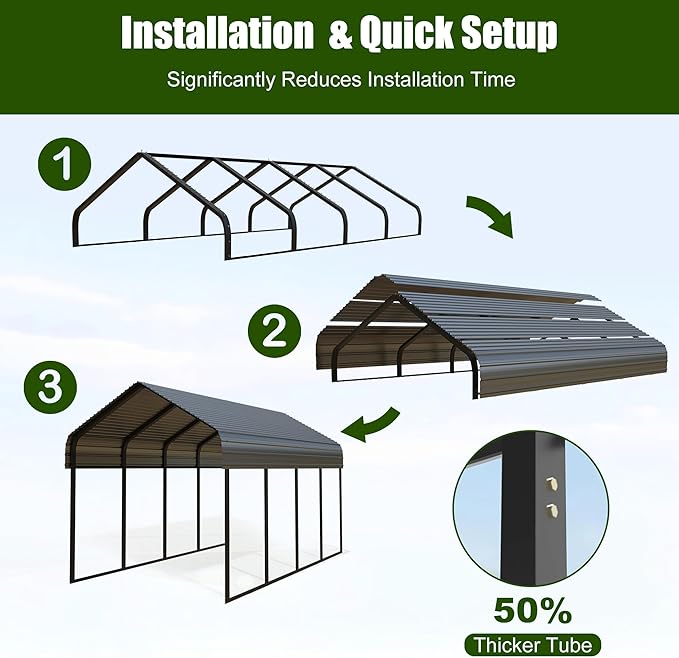 Durable 20x20 FT Metal Carport Heavy Duty for 2 Cars - Large Garage Shelter Solution, Safe Boat Cover Canopy for Outdoor, Galvanized Steel Roof & Frame Car Ports for Yard