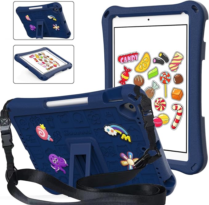 Case for iPad 10.2 Inch 2021/2020/2019/ iPad Pro 10.5 Inch/Air 3rd Gen (2019) Shoulder Strap Kickstand Children Friendly Anti-Scratch Shockproof Case Lightpurple