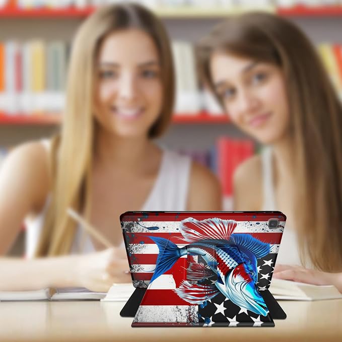 for Samsung Galaxy Tab A7 Lite Case 8.7 inch 360 Degree Rotating Stand Protective Smart Cover Case for Samsung Galaxy Tab A7 Lite 2021 - American Flag &amp Fish