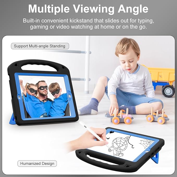 Kids Case for iPad 9th/8th/7th Gen. (10.2-inch 2021/2020/2019) | Shockproof Cover with Built-in Screen Protector and Stand Black
