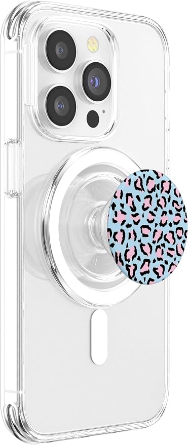 Blue Pink Leopard Print Pattern PopSockets PopGrip for MagSafe