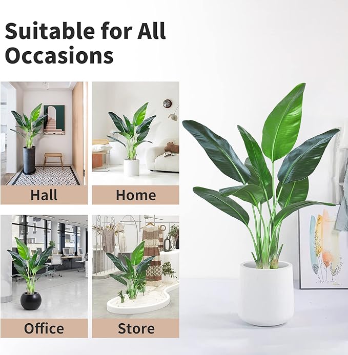 2Packs 4FT Artificial Bird of Paradise Plant,Faux Palm Tree Potted Plant with Real Touch Leaves,Fake Trees for Home Living Room Office Indoor Outdoor Decor(4 FT-2Packs)
