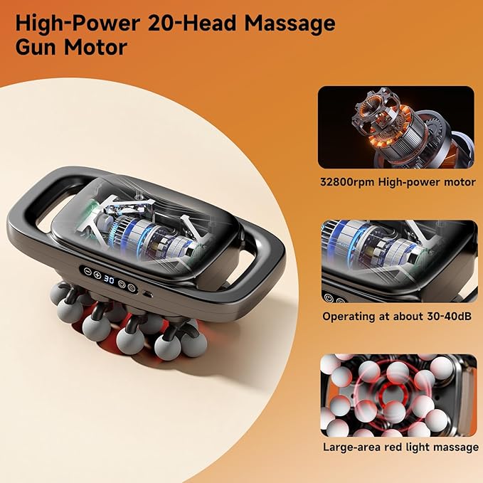 Bnbvo 20 Head Massage Gun, Massage Gun Deep Tissue with 3 Modes & 30 Levels Intensities, Quiet Percussion Massage Gun for Back, Shoulders, Legs and Full Body Muscle Pain Relief, Gifts for Men, Women