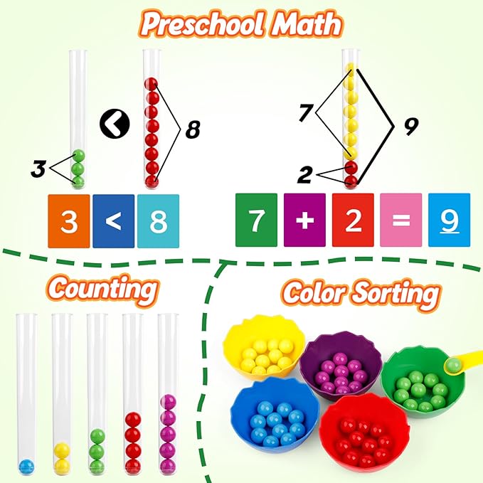 Aizweb Counting and Color Sorting Toys for Toddlers,Tweezer Tongs Color Sorting Kit,Montessori Preschool Kindergarten Learning Activities,STEM Math Manipulatives,Educational Fine Motor Skills