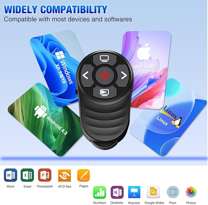 2 in 1 Presentation Clicker with Laser Pointer Finger Ring Clicker Rechargeable Presentation Clicker Long Distance PPT Clicker Remote Wireless Clicker Laser Pointer for Classroom Teacher Projector