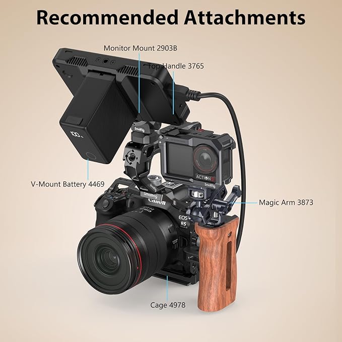 SmallRig Wooden Side Handle with 1/4''-20 Screws, Max. Load 15kg/33lbs, Up and Down Adjustable, for Left or Right Hand