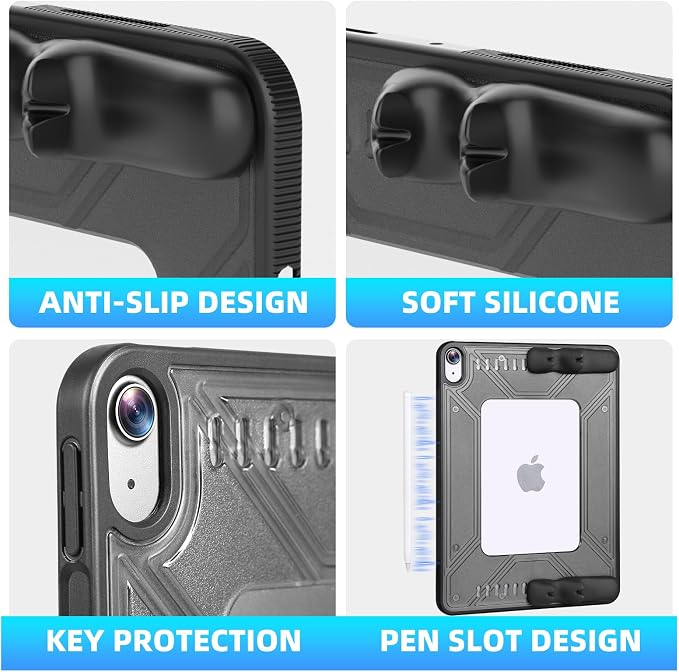 Gaming Case for iPad Air 11-inch M4/ M3/ M2 (2026/2025/2024) iPad Air 5th/ 4th Gen (2022/2020) 10.9 Inch Detachable Panel &amp Grip Auto Sleep/Wake Hollowed-Out Design (Black)