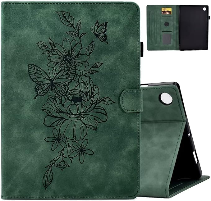 Case for Samsung Galaxy Tab A9 8.7 Inch 2023 (SM-X110/X115/X117) Suede Embossed Flower Flip Stand Protective Shell with Pen Holder &amp Card Slot No Smart Auto Wake/Sleep Function Brown