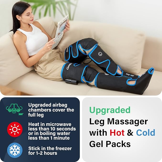 comrelax Air Compression Leg Massager for Circulation and Recovery Full Leg Massager with Cold Therapies 3 Modes 3 Intensities Sequential Compression Device for Pain Relief
