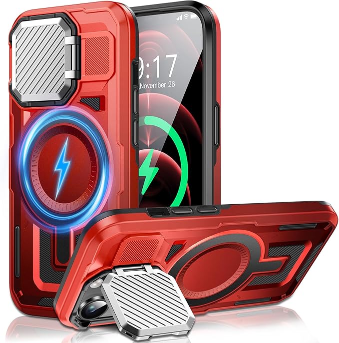 Camera Stand Case for iPhone 12 Pro Max, [Compatible with MagSafe] [Lens Cover] 2024 Version Military Grade Protective Soft Case for iPhone 12 Pro Max 6.7 inch Men Women, Black