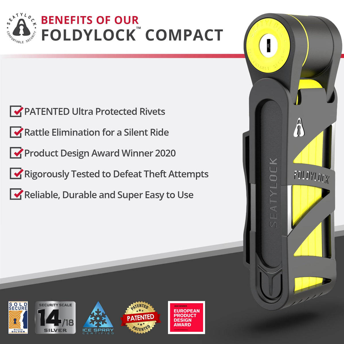 Seatylock FoldyLock Compact Lightweight Patented Folding Bike Lock 33.5 in