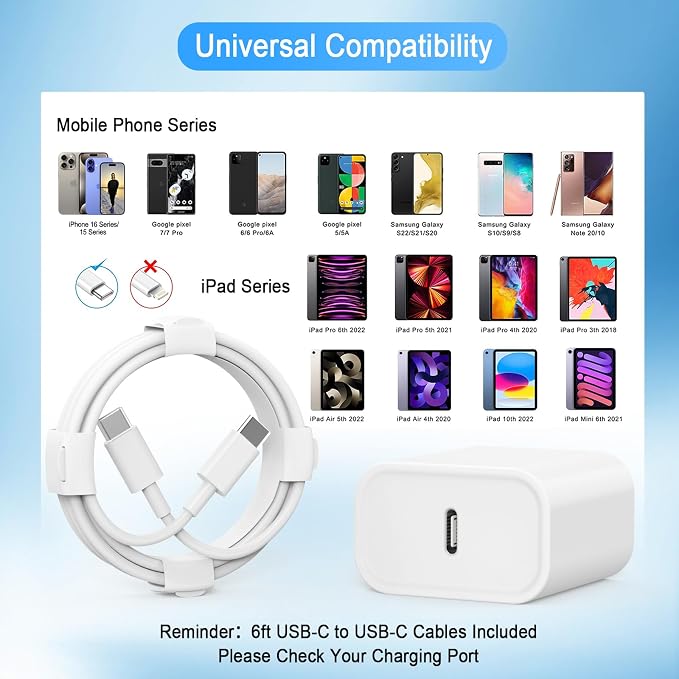 iPhone 17 16 15 Charger 4 Pack 40W USB C Charger Dual Port Fast Charging Block (4-Pack 6 ft USB C to C Cable Cord Included) for iPhone 17 16 15 Pro Max/15Pro/15/15PlusiPad | USB C Charger Fast Charg