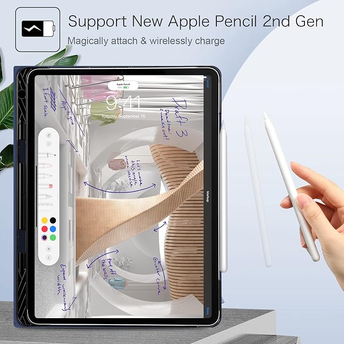 Fintie Multi-Angle Folio Case for iPad Pro 12.9 6th/5th/4th/3rd Generation | Multiple Viewing Angles Pencil Holder &amp Storage Pocket Drop Protection Pencil Charging Auto Sleep/Wake Blooming Hi