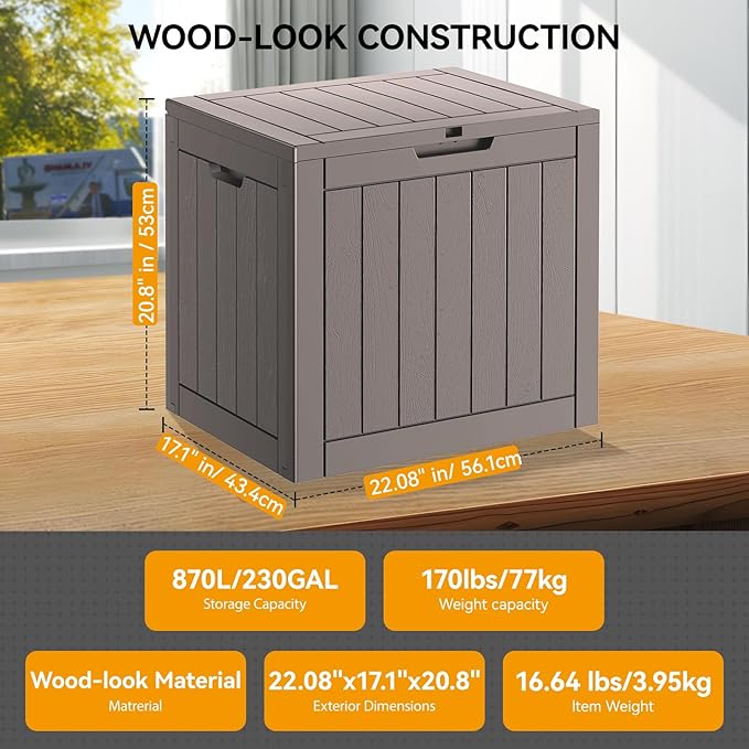 Outdoor Storage Box, 32 Gallon Deck Box Indoor Outdoor Storage Bin,Waterproof Resin Patio Storage Box for Garden Tools,Package Delivery,Pool Accessories,Sports Equipment,Patio Furniture,Lockable