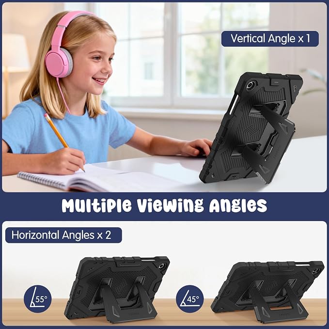 Fintie Kid-Friendly Case for Samsung Galaxy Tab A11+/A9+ 11'' Black | Rugged Shockproof Case Kickstand &amp Shoulder Strap Adjustable Stand 3-Layer Drop Protection for Learning &amp Travel