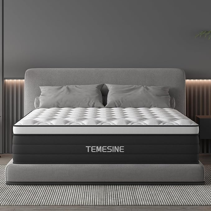 Full Size Mattress, 10 Inch Hybrid Mattress in a Box with Individual Pocket Spring, Gel Memory Foam and Euro Top, Medium Firm Feel with Motion Isolation, Pressure Relief, Edge Support, Black
