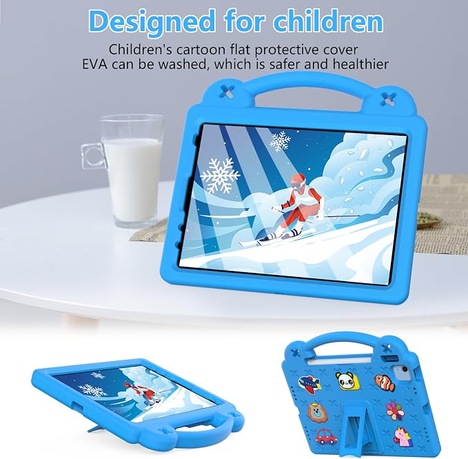 Kids Case for iPad Air 13 (2026/2025/2024) M4/M3/M2 &amp iPad Pro 13 2024 &amp iPad Pro 12.9 Cover 6th/5th/4th/3rd Gen (2022/2021/2020/2018) DIY Figures EVA Rubber Handle Stand Shockproof Bumper