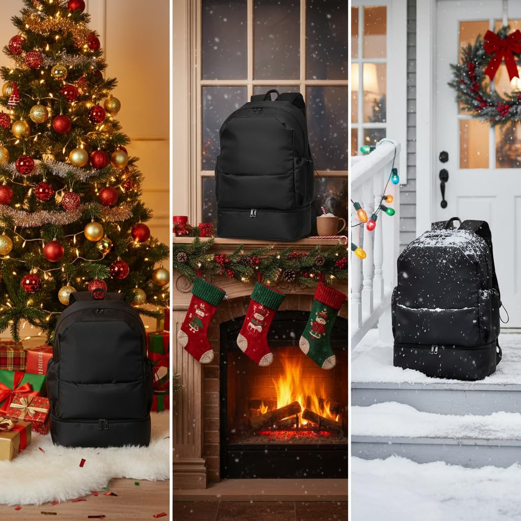 seyfocnia Gym Backpack for Men,Waterproof Travel Backpack With Shoe Compartment Lightweight Sports Gym Bag Casual Daypack-Black