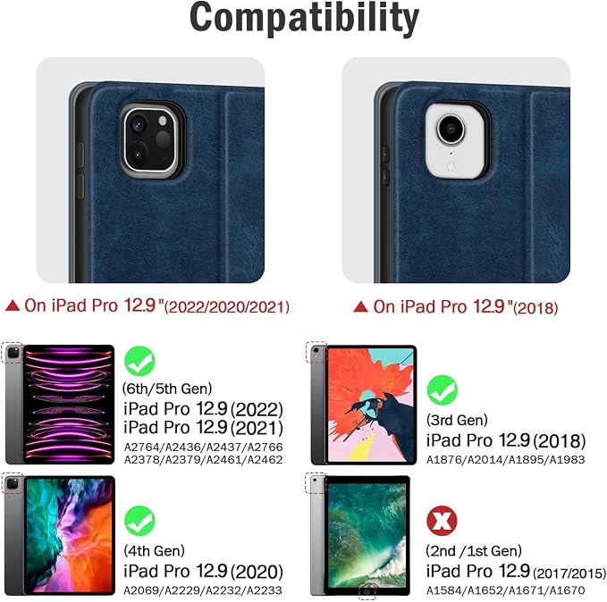 Antbox Case for iPad Pro 12.9'' 6th/5th/4th/3rd Generation Black | Built-in Pencil Holder Auto Sleep/Wake Function PU Leather