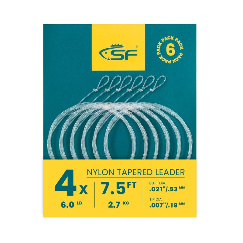 SF Pre-Tied Loop for Fly Fishing Tapered Leader Nylon (6 Packs) 7.5ft 4X