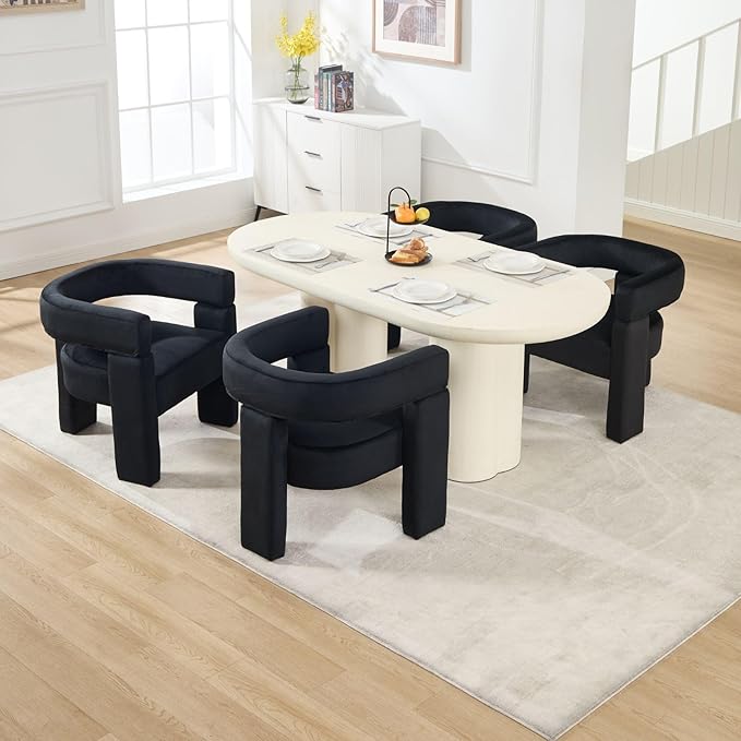 Black Dining Chairs Set of 6, Upholstered Velvet Barrel Chairs with Arms Comfy Side Chairs for Living Room/Dining Room/Reception