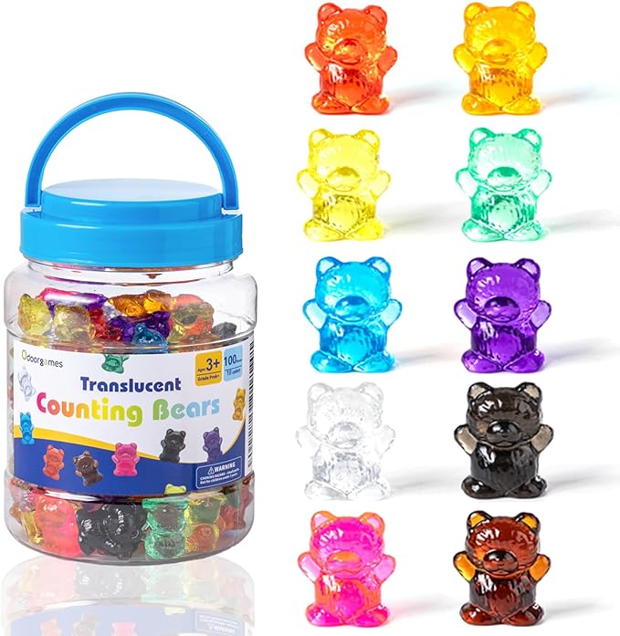 100 Pcs Translucent Counting Bears - 10 Colors - Kindergarten Classroom & Light Table Manipulatives, Counting & Color Sorting Toys for Toddler