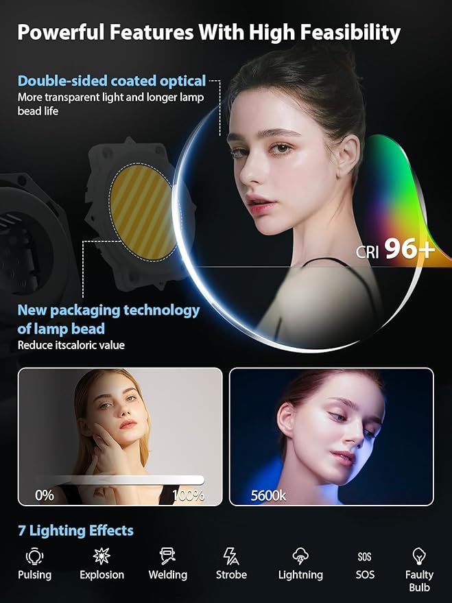 Video Light, COLBOR CL220M 220W Continuous Lighting 2700-6500K CRI96+ 58,100Lux at 3.3ft COB Studio Light with Bowens Mount APP for Film Live, Video-Light-Studio-LED-Photography