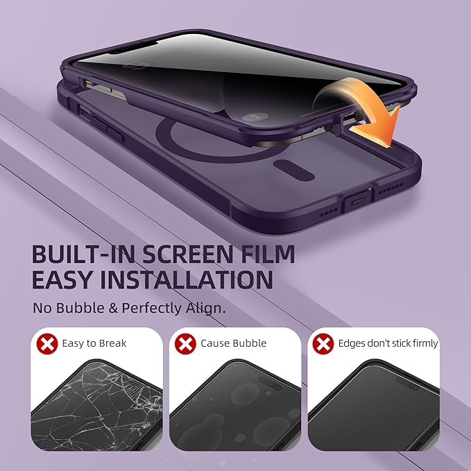 BERFY Magnetic for iPhone 13 Pro Max Case,Compatible with MagSafe,Built-in Privacy Screen Protector and Upgraded Camera Protection,Anti-Spy Full Body Shockproof Phone Case for 13 Pro Max 6.7",Purple