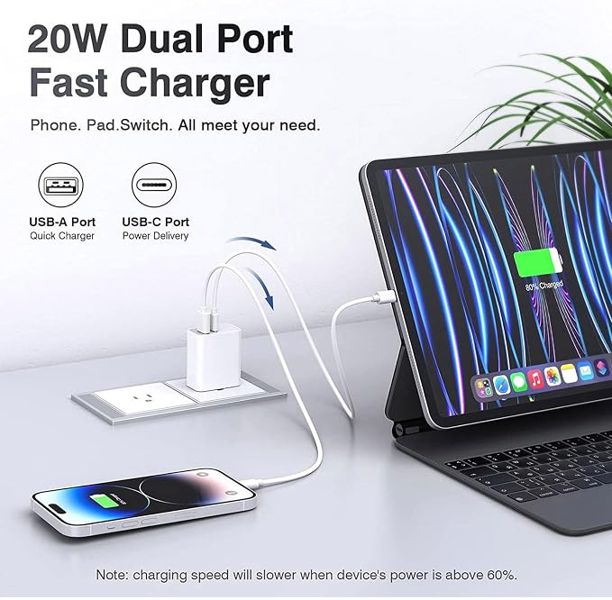 6 Pack USB C Charger Block20W USB-C &amp USB-A Port Charger，for i Phone 17/16/15/14/13/12/11/X/8 i Pad and More