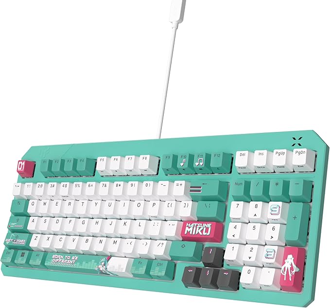 ASUS TUF Gaming K3 Gen II Hatsune Miku Edition Wired USB Gaming Keyboard – 97-Key Compact Layout, Optical-Mechanical RGB Switches, PBT Keycaps, Detachable Top Plate, IP57 Rated, PC/Mac Support - Aqua