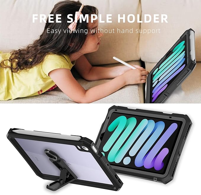 10.2 Waterproof Case Compatible with iPad 9th 8th 7th Generation 2021/2020/2019 Built-in Screen Protector with Strap Stand Pencil Holder Full Body Heavy Duty Protective Shockproof