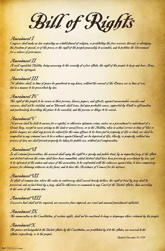Trends International The United States of America - Bill of Rights Wall Poster, 19L x 13W, Premium Unframed Version