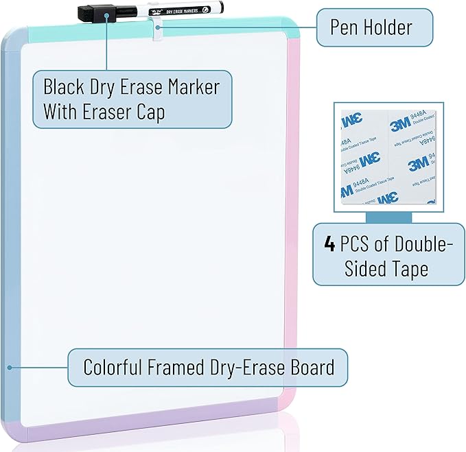 Mr. Pen- Dry Erase Board, 14” x 11” with a Black Dry Erase Marker, Small Mini White Board for Students