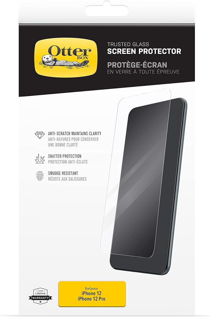 OtterBox TRUSTED GLASS Screen Protector for iPhone 12 &amp iPhone 12 Pro - CLEAR (GEN 2) (Single unit ships in Polybag Ideal for Business Customer)