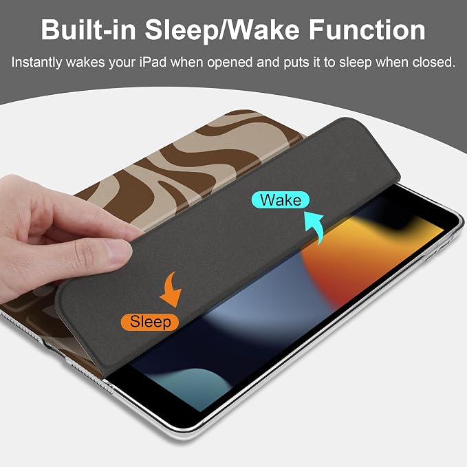 Compatible with iPad 10.2 Inch Case 2021 2020 2019 Smart Lightweight Trifold Stand Hard Plastic Transparent Cover Support Auto Sleep/Wake for iPad 10.2 9th/8th/7th Gen - Bear &amp Cherry