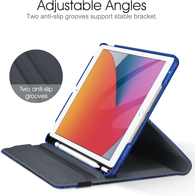 Fintie 360° Rotating Case for iPad 9th / 8th / 7th Generation 10.2 Inch | Swivel Stand Portrait &amp Landscape Viewing Shockproof Cover with Pencil Holder Auto Wake/Sleep Aqua Wave
